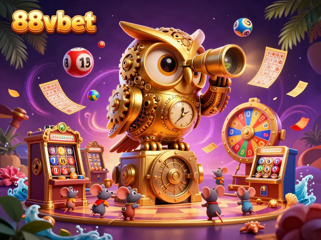 Experience the excitement of 88vbet with a colorful, lively illustration capturing casino elements.