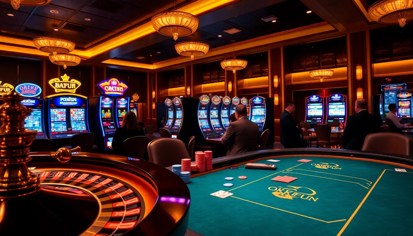 Experience thrilling gameplay at OKFUN with vibrant casino tables and engaging slot machines.
