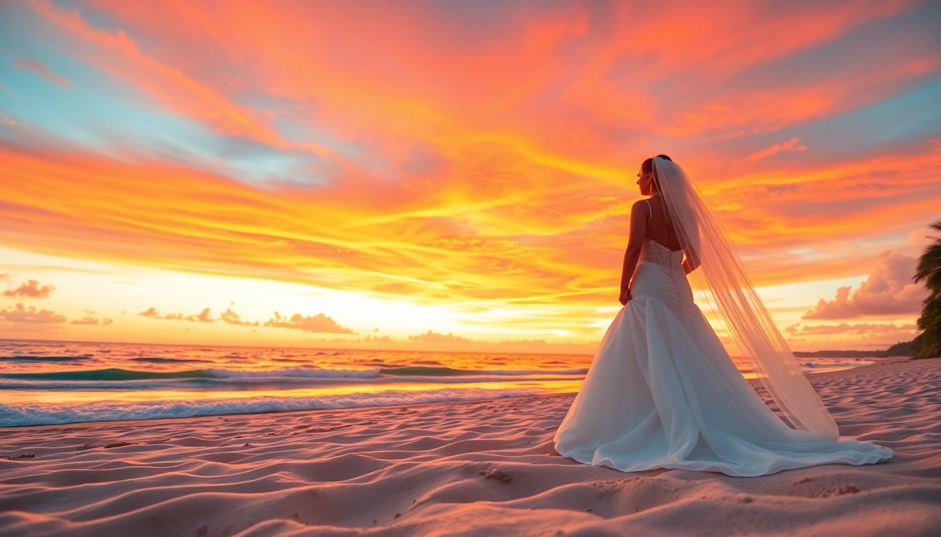 Destination photographer capturing a romantic sunset moment on a tropical beach.