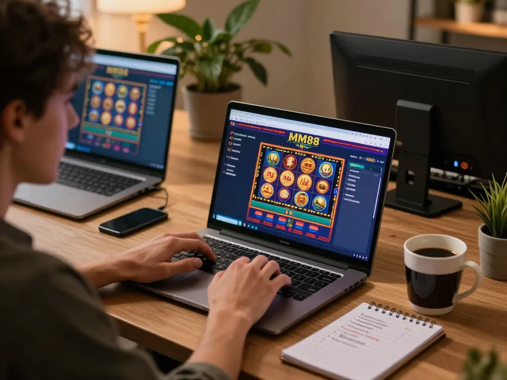 Player engaging with the MM88 online casino, analyzing strategies for a better gaming experience
