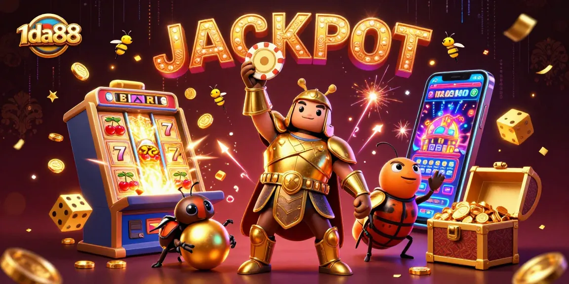 Celebrate your wins with 1da88 in this vibrant casino illustration showcasing a jackpot!