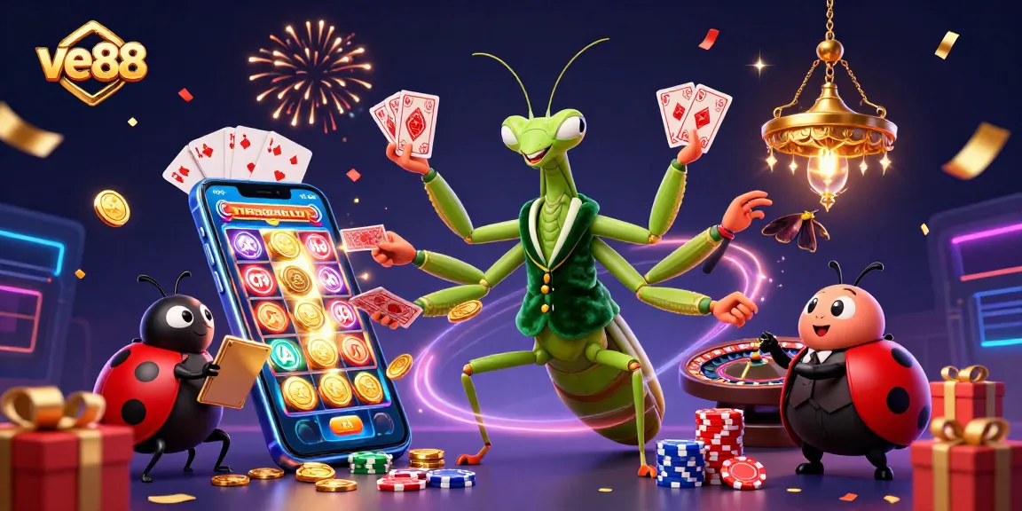 Engage in dynamic gameplay with ve88 as a giant praying mantis card sharp and ladybug pit boss orchestrate the casino action.