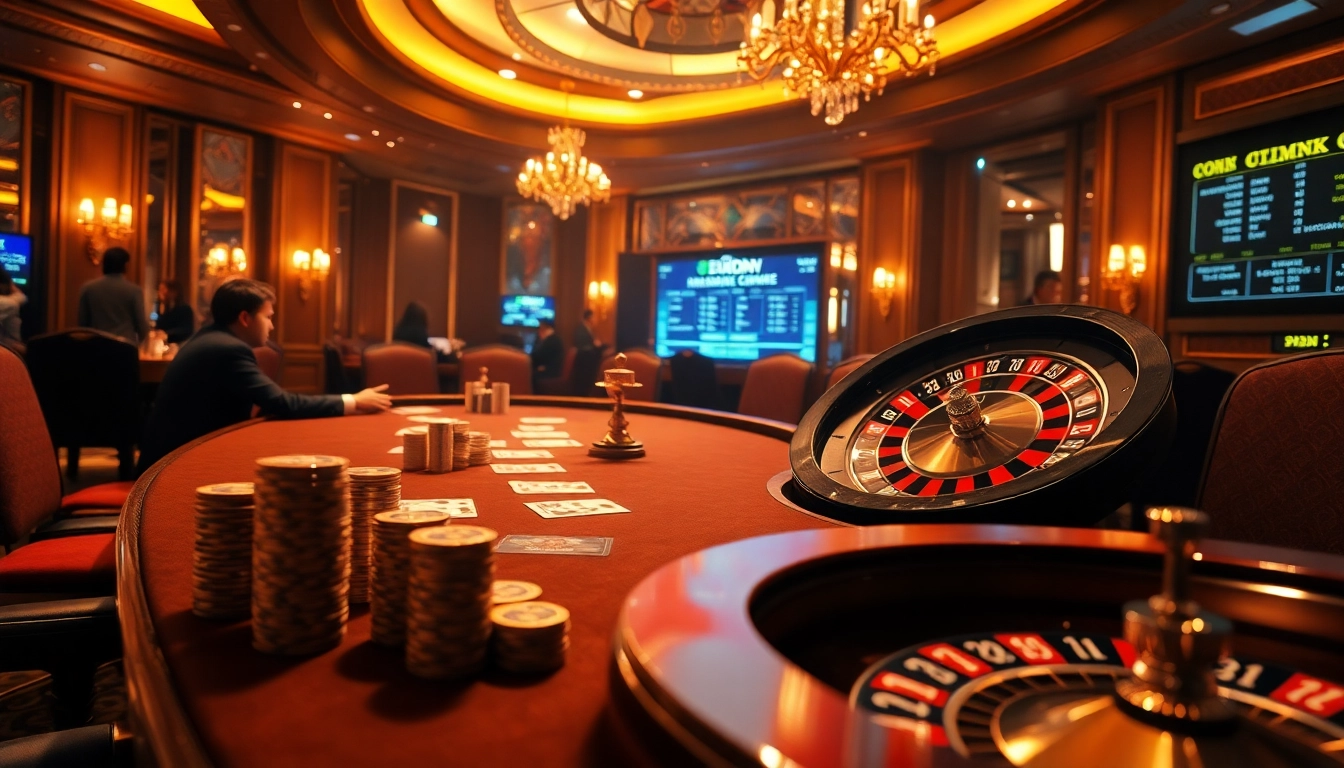 Engaged players placing bets on Kèo nhà cái at a luxurious casino table featuring chips and cards.