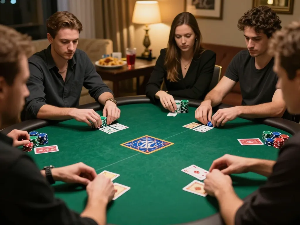 Engaged players participating in a thrilling poker hand at NK88.COM with professional setups and elegant atmosphere.