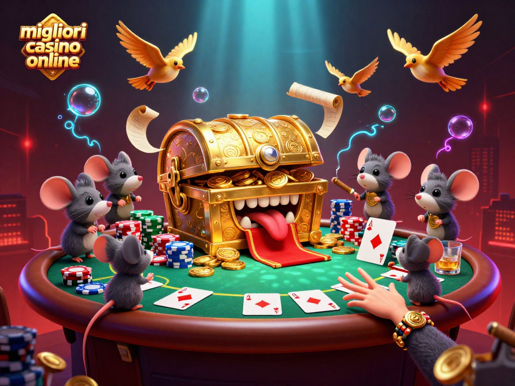 Scopri i migliori casino online attraverso un'illustrazione vivace, ricca di dettagli e elementi di gioco.