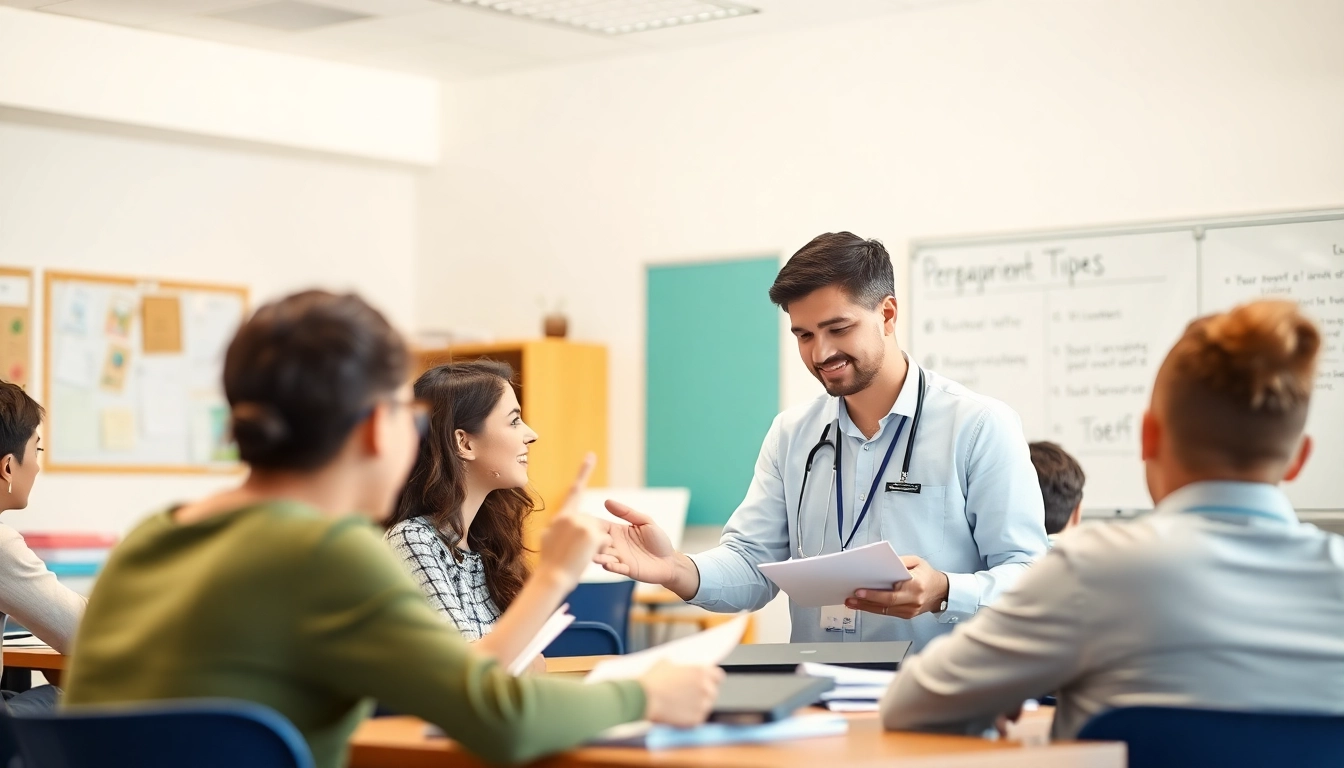 TEFL expert help provided by a professional educator to engaged students in a bright, inviting classroom.