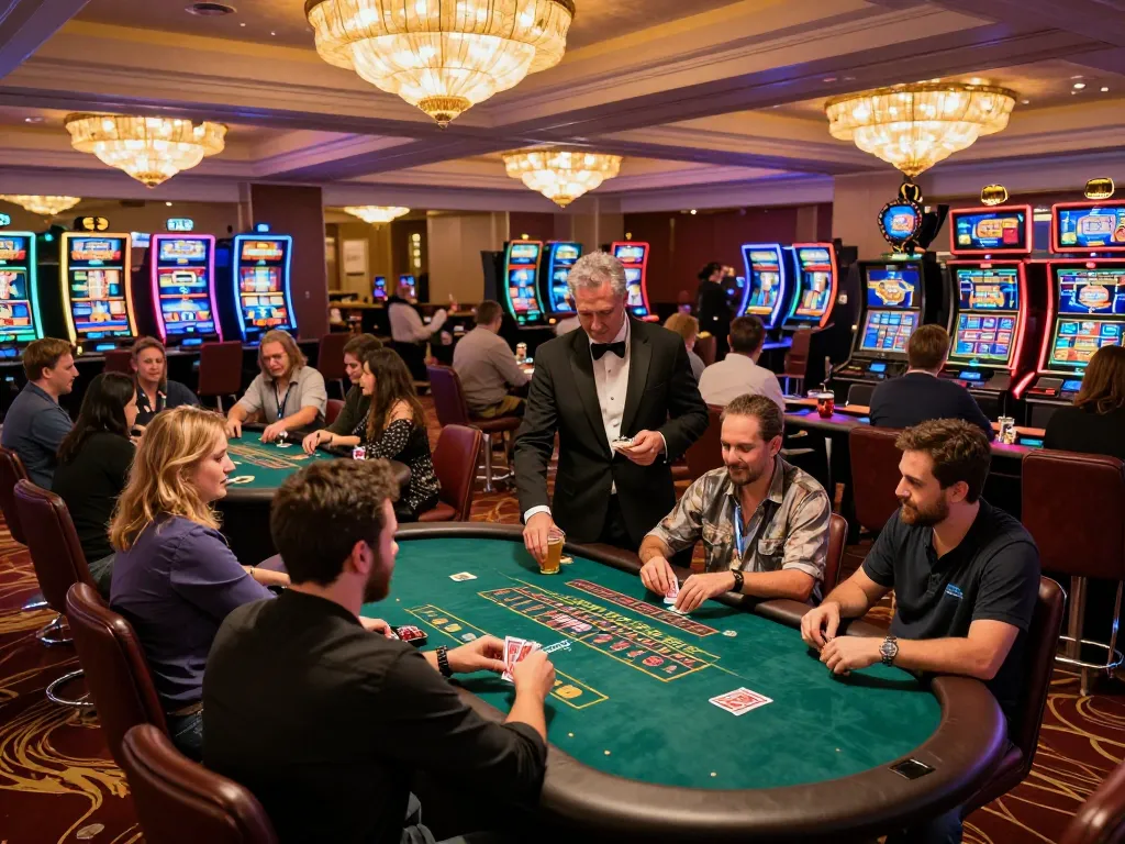 Engaging players at KJC website gaming tables celebrating their wins in an upscale casino environment.