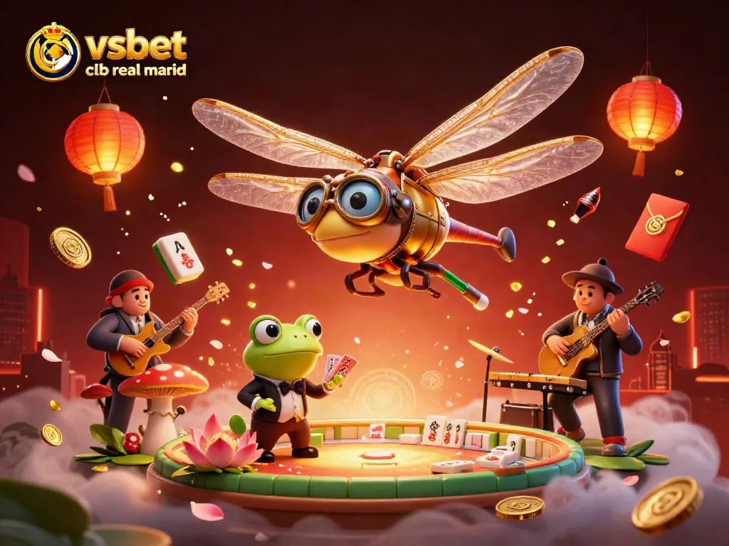 Engage with the vibrant scene showcasing VSBET tài trợ clb real madrid with playful characters and festive gaming elements.