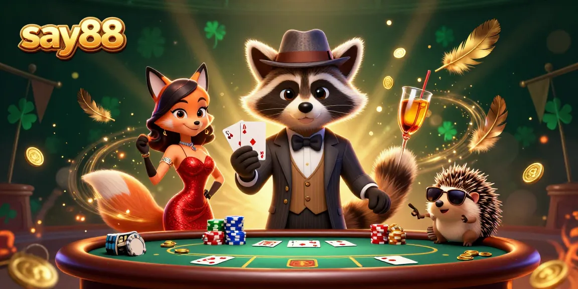 Play a winning hand at say88 while surrounded by vibrant casino characters and elements.