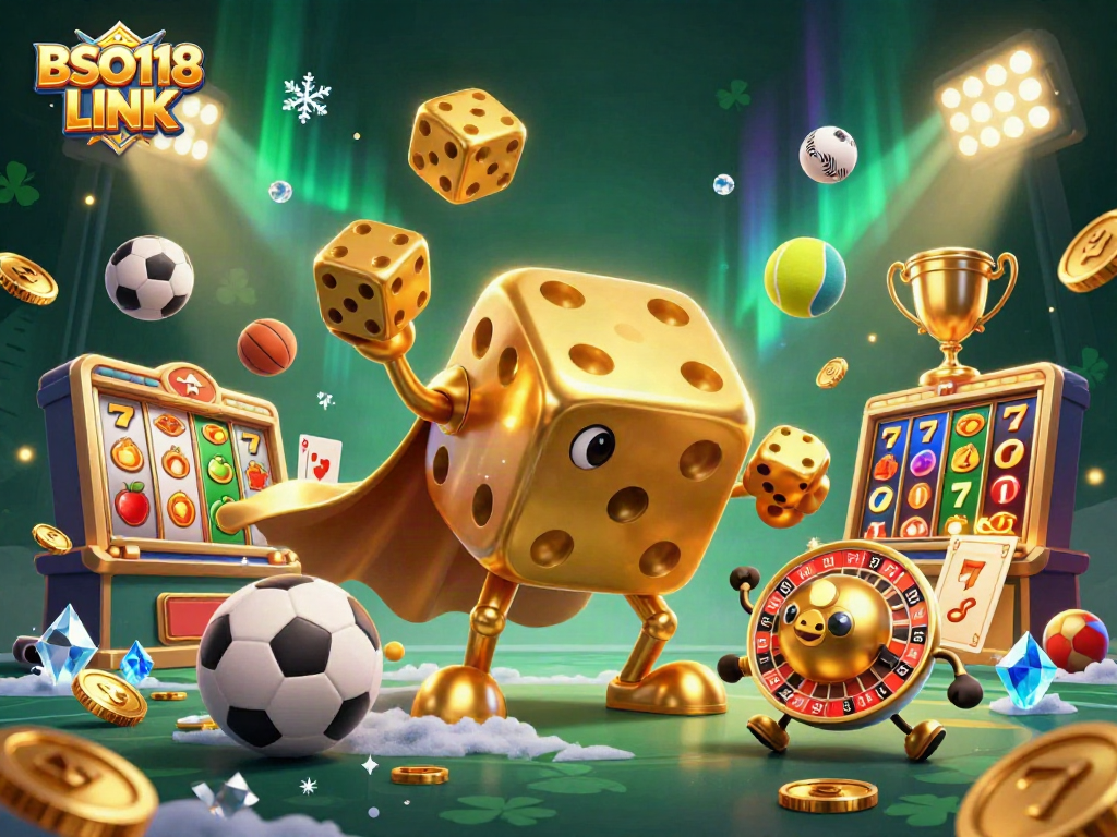 Engage with BSO118 LINK in this vibrant 3D casino scene featuring dynamic gaming elements.