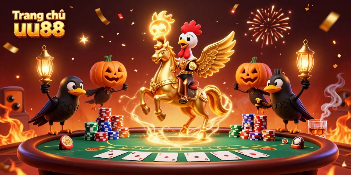 Experience the excitement of Trang chủ uu88 with a dynamic casino scene filled with colorful poker elements.