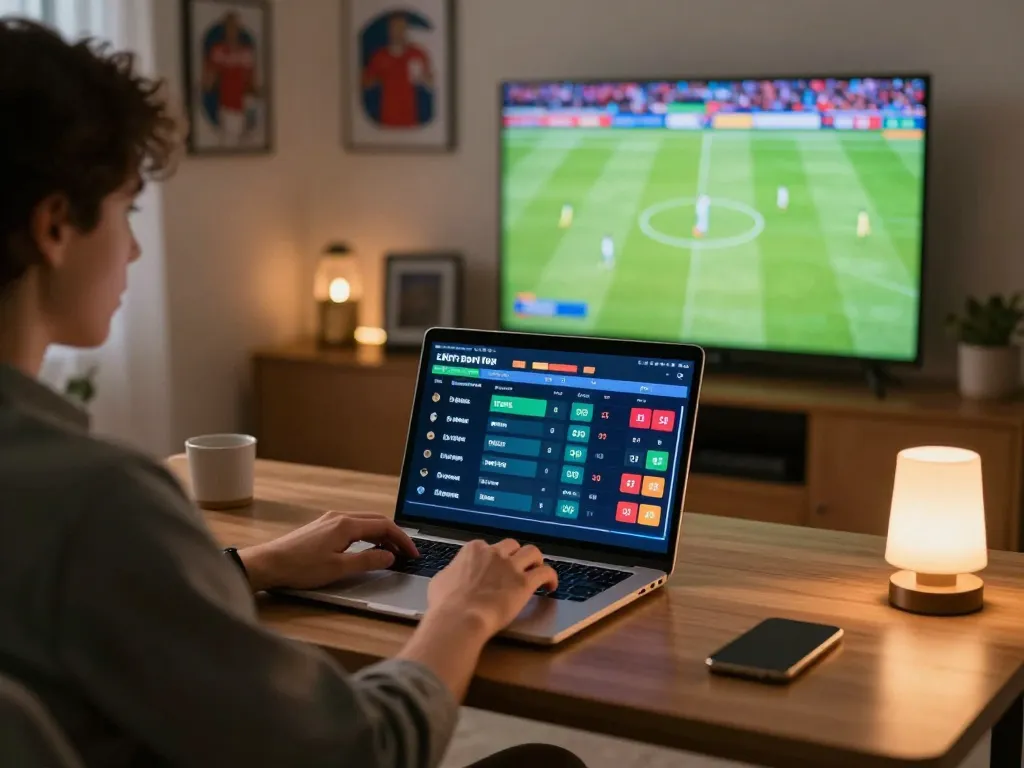 Engaging in live betting experience with zowin 88 on a laptop during a football match.