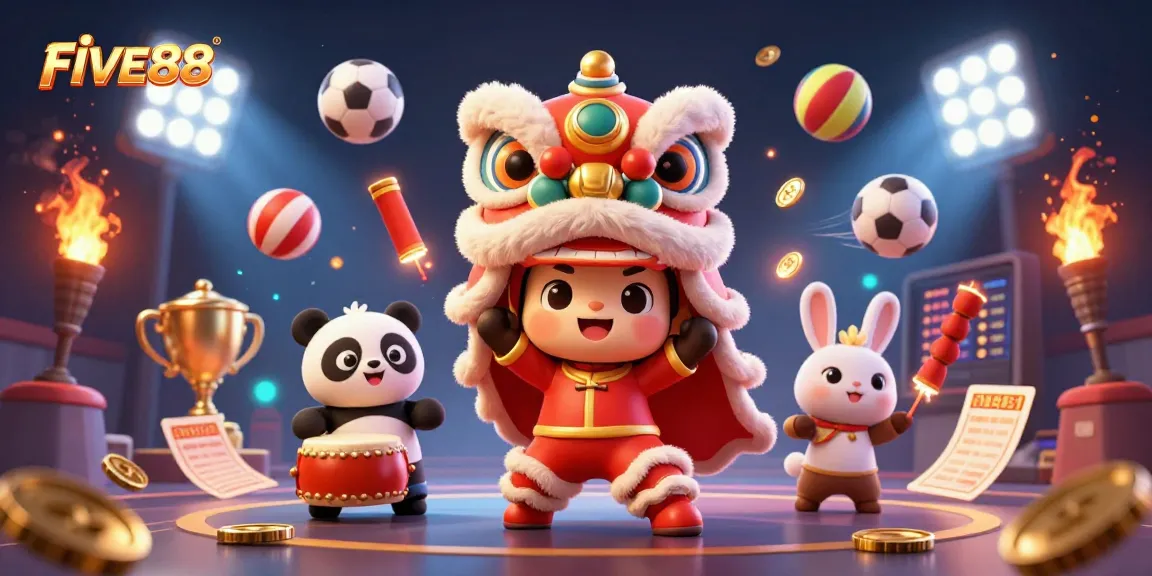 Join the festive FIVE88 celebration with a lion dance, sports elements, and winning trophies!