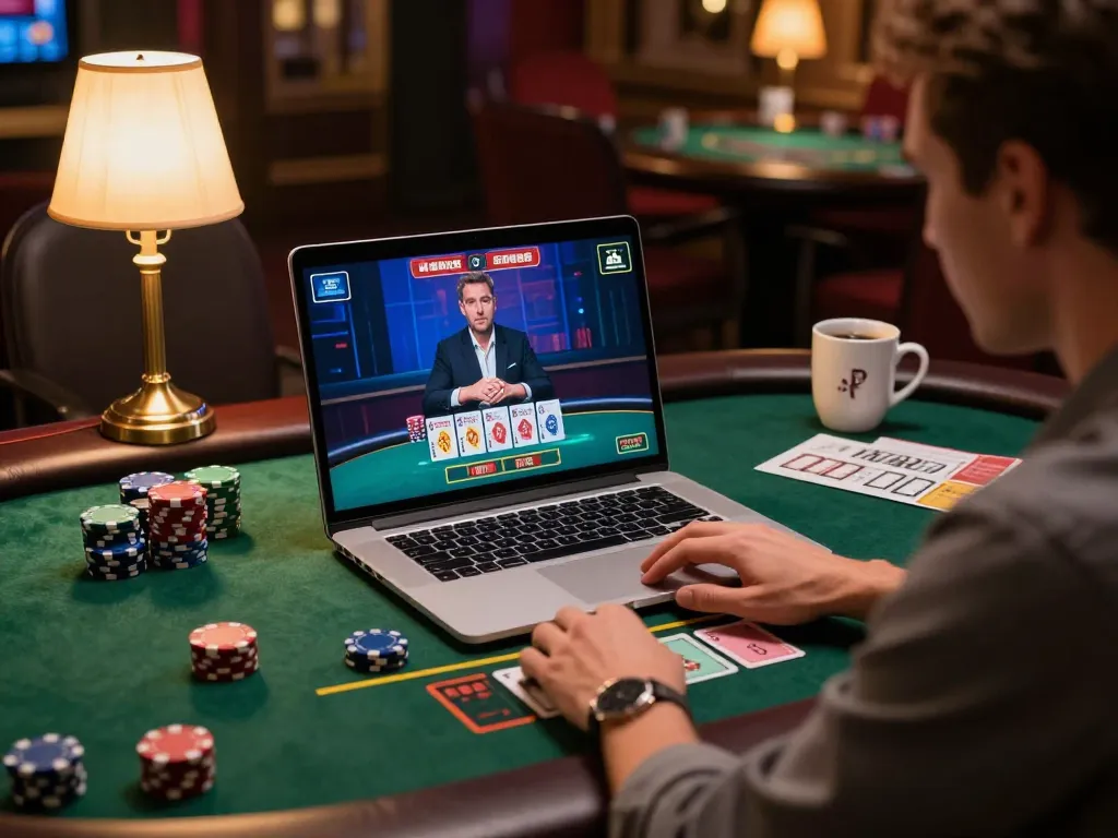Player engaging in an exciting tic88 casino live dealer blackjack game on a laptop at home.