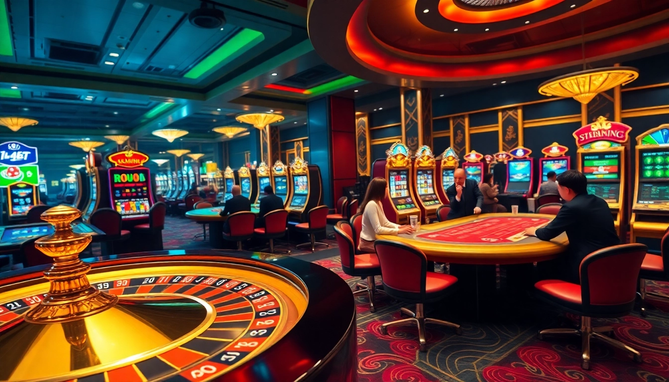 Experience the excitement of Thể thao 11BET with vibrant casino gaming featuring roulette and slot machines.