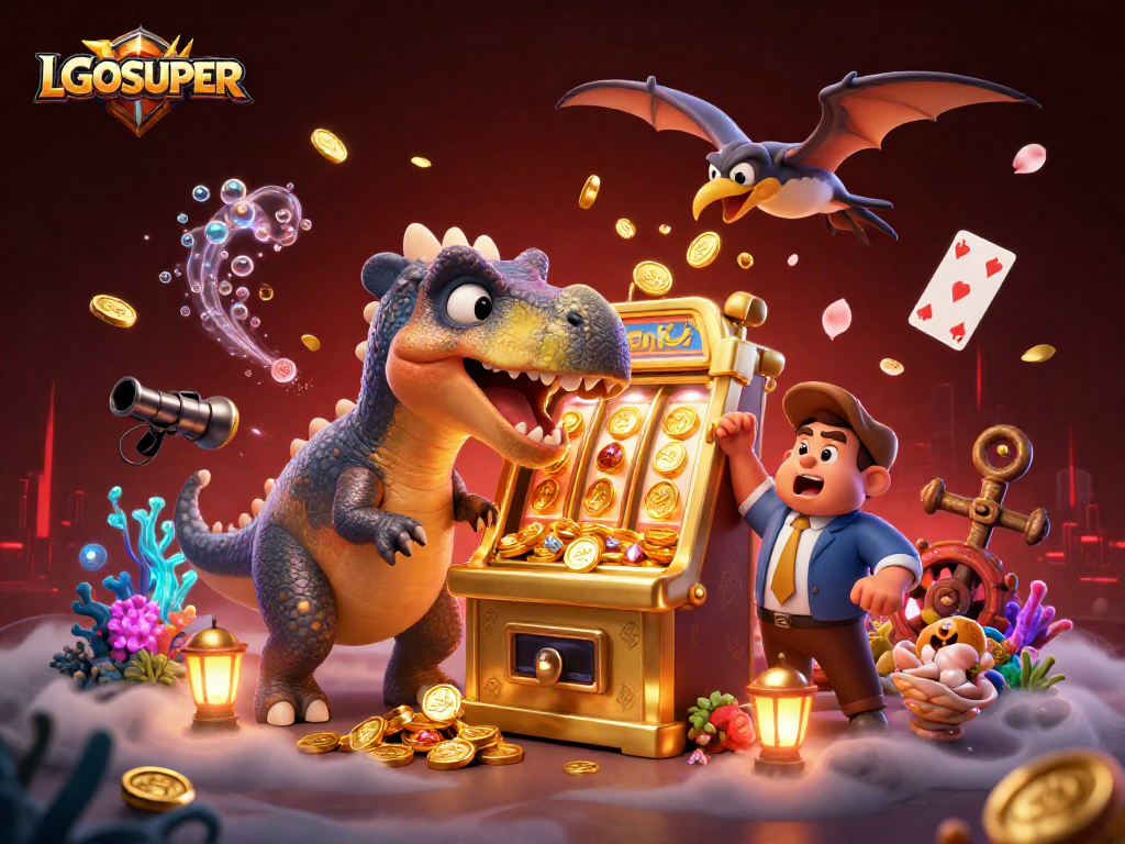 LGOSUPER slots and jackpots collide in a vibrant 3D carnival scene full of excitement.