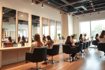 Modern hair salon in San Diego, showcasing vibrant colors and a welcoming atmosphere for hair services.