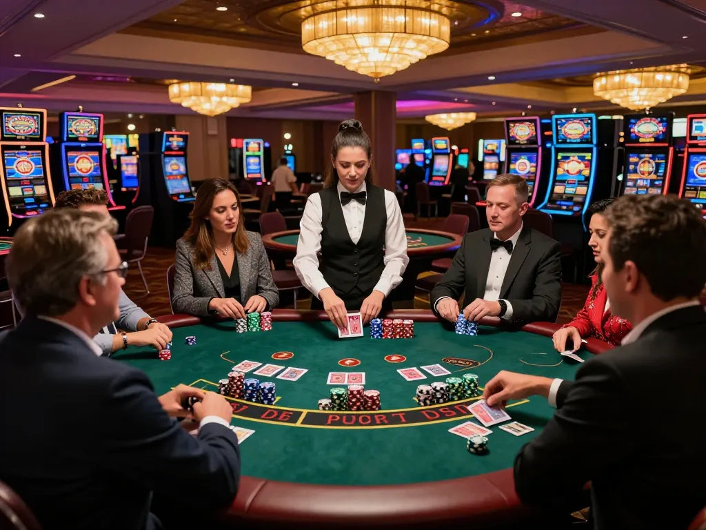 Players at a blackjack table strategizing their bets, aiming for TR88 wins in a lively casino.